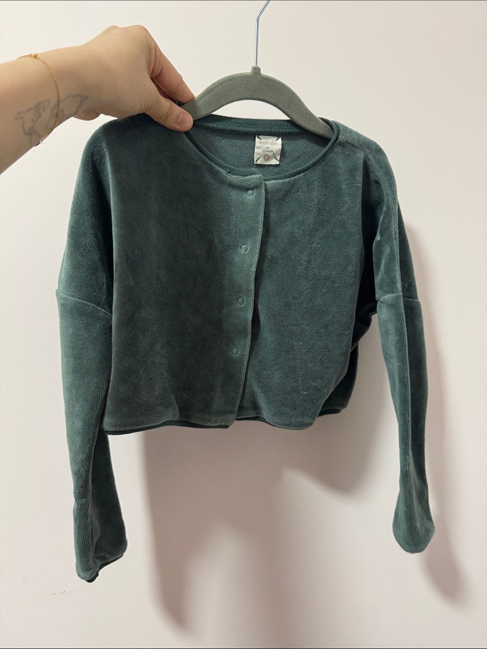 Cropped Plush Snap-Front cardigan - Forest Green